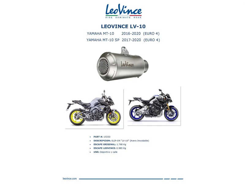 Exosto Slip on Lv 10 Yamaha Mt 10 Leovince — vista 4 para YAMAHA MT 10