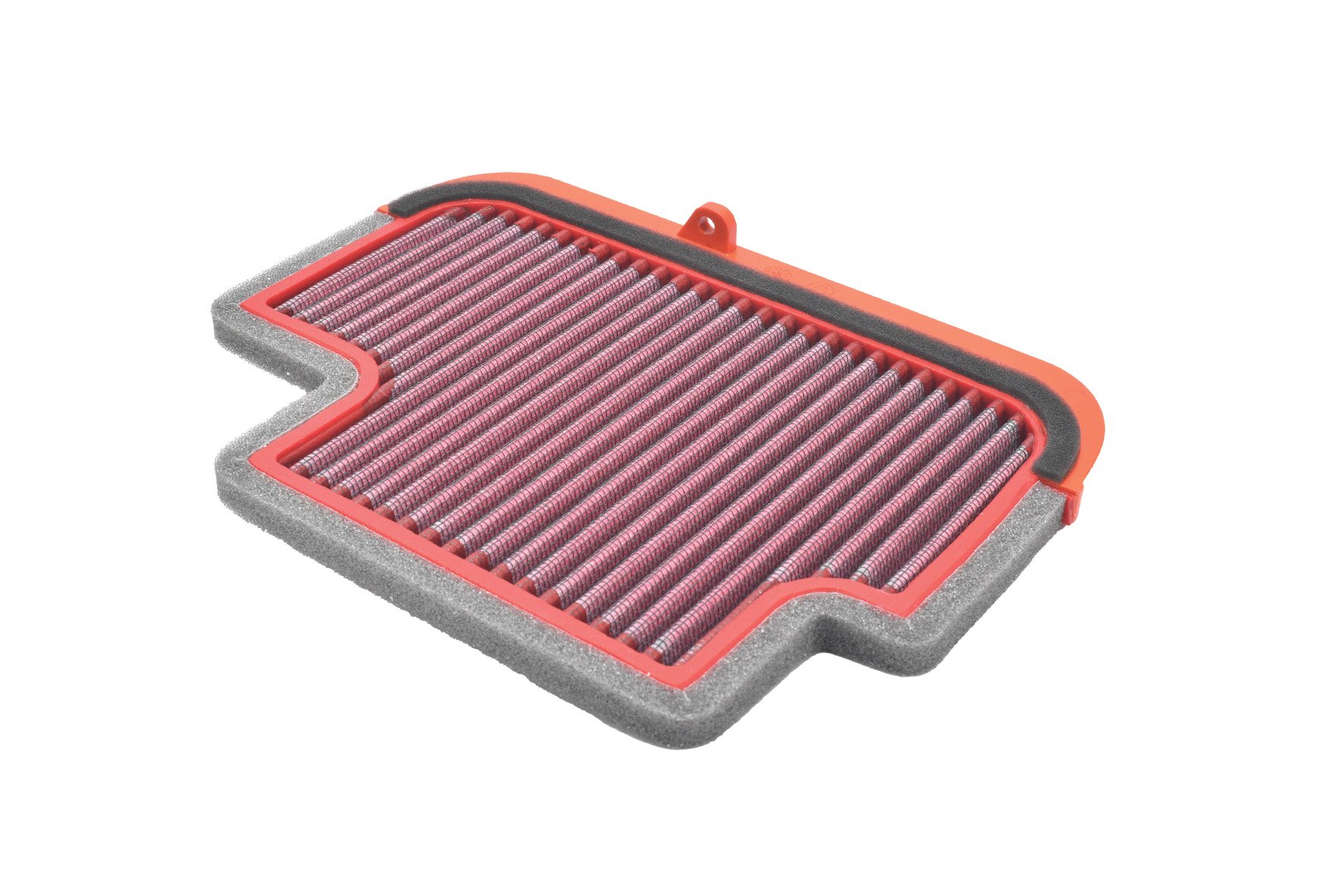 Vista detallada del filtro de aire BMC para CF Moto 700 MT. Fabricado con algodón multicapa de alto rendimiento, lavable y reutilizable, con ajuste directo en la caja de filtro original para mayor flujo de aire y protección del motor.