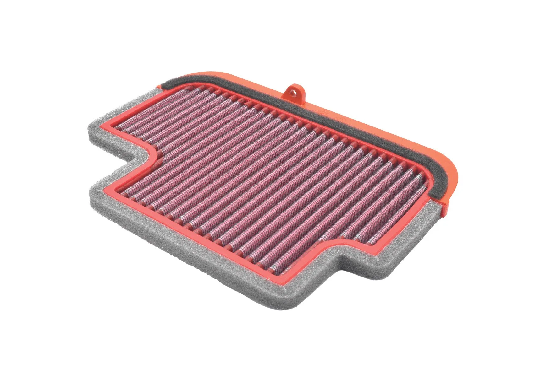 Vista detallada del filtro de aire BMC para CF Moto 700 MT. Fabricado con algodón multicapa de alto rendimiento, lavable y reutilizable, con ajuste directo en la caja de filtro original para mayor flujo de aire y protección del motor.